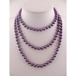 Collier sautoir fantaisie retro perles de verre violet